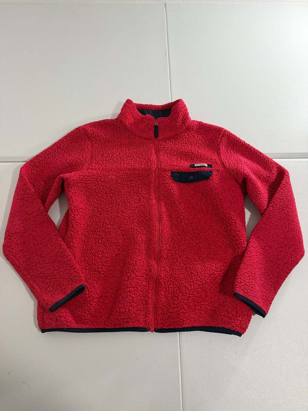 Columbia Mens Sherpa Fleece Jacket XL Red Navy Full Zip Snap Pocket Outdoor